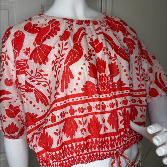 Red and White Floral Crop Top - Picture 7 of 14